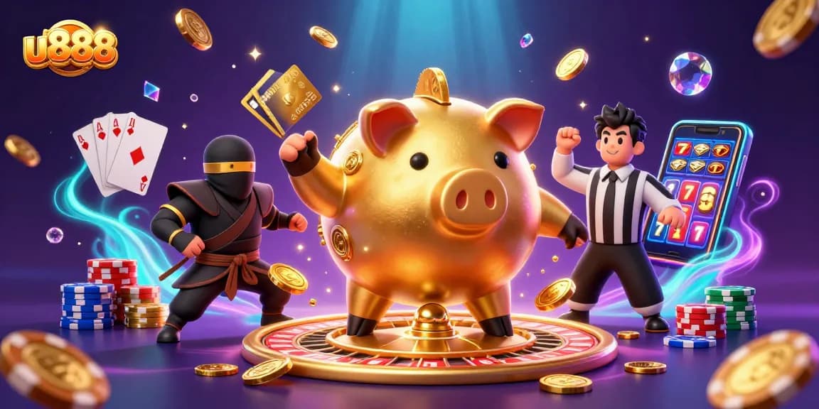 Experience thrilling wins at u888 with dynamic casino action featuring a sumo piggy bank, ninja, and samurai.