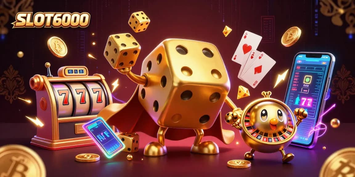 SLOT6000 offers thrilling gameplay with golden dice and vibrant slot elements for casino enthusiasts.