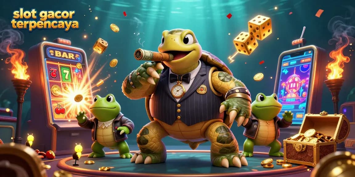 Slot gacor terpercaya menampilkan karakter kartun 3D dengan suasana kasino yang hidup.