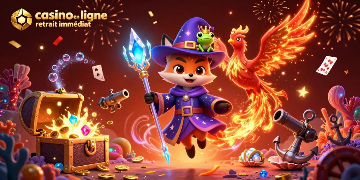 Découvrez les jeux de casino en ligne avec retrait immédiat dans une scène magique et dynamique.