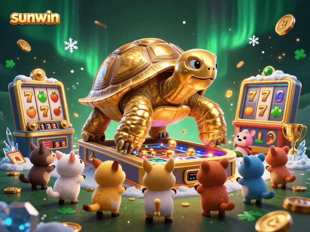 Experience thrilling slot adventures with sunwin, featuring a golden tortoise pinball machine.