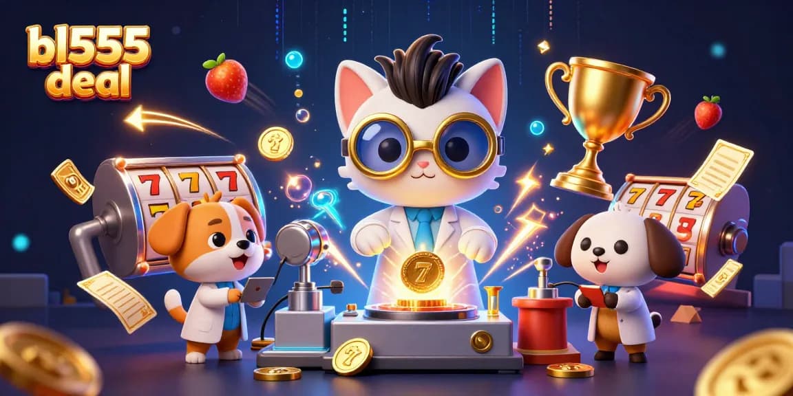 Experience winning strategies at bl555 deal, with cartoon characters in a vibrant casino illustration.