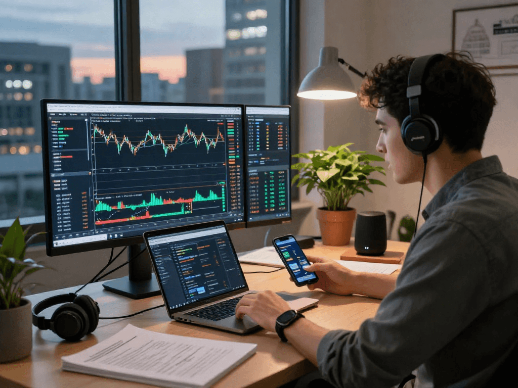 TradingView user analyzing multi-market trends with advanced charts in a modern workspace.