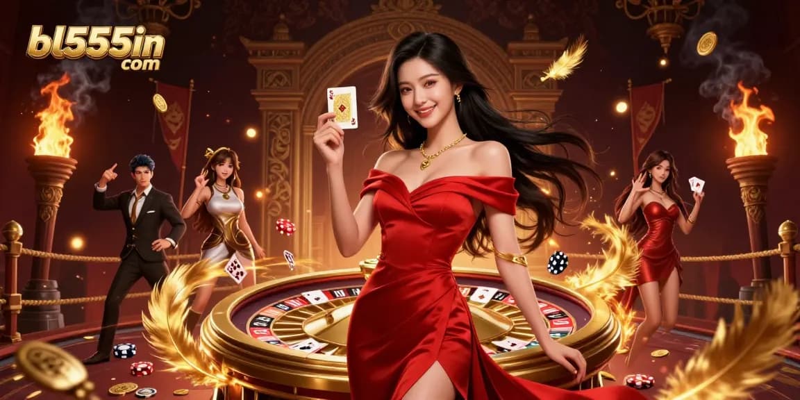 Experience the thrill at bl555in com with a stunning casino scene showcasing exciting games and vibrant characters.
