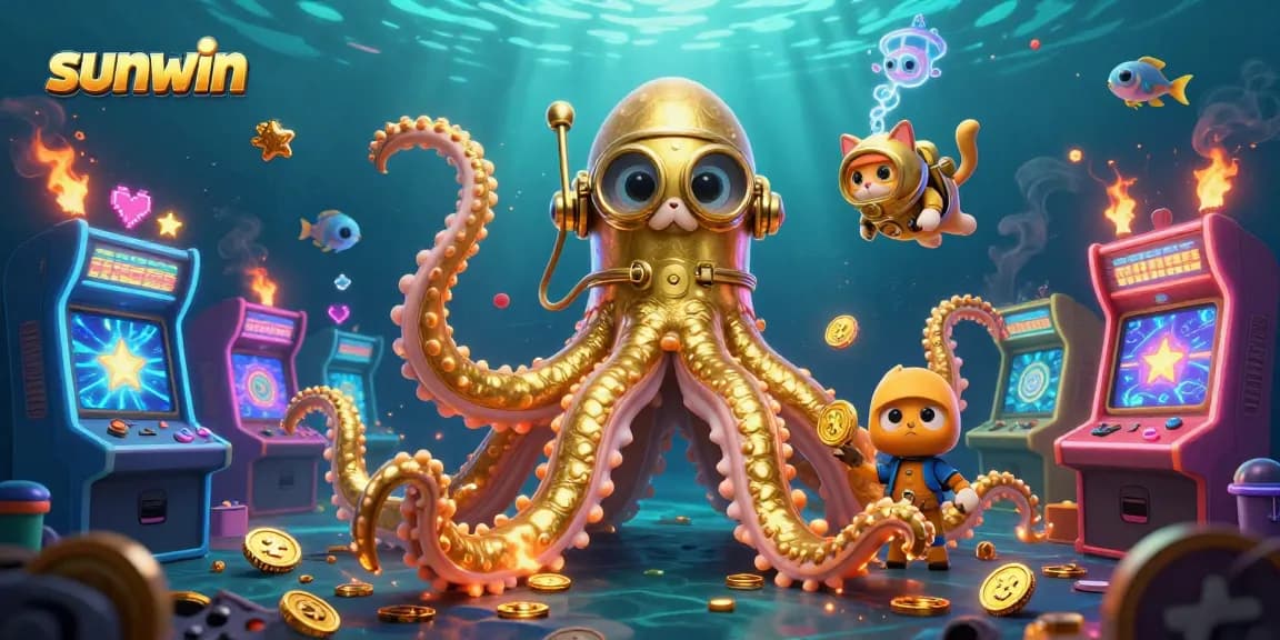 Experience thrilling adventures with Sunwin's games featuring kraken and diving cat in a dazzling 3D casino