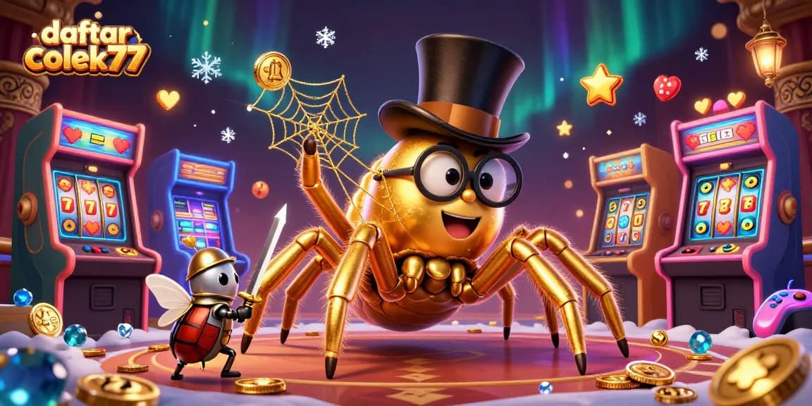 Engage in thrilling gameplay with daftar colek77, featuring a 3D golden tarantula and beetle knight in a casino adventure.