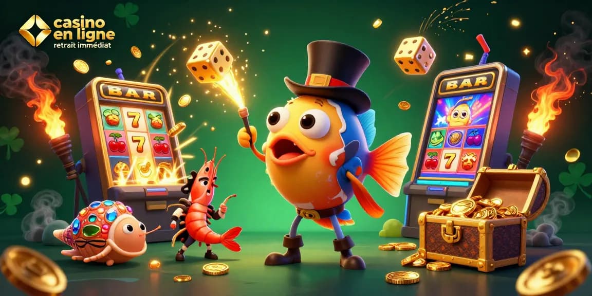 Plongée dans l'univers du casino en ligne retrait immédiat, avec des personnages colorés attirant les pièces d'or.