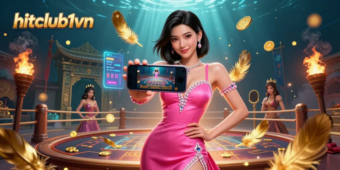 Experience thrilling live dealer games at hitclub1vn with a stunning Asian woman engaging confidently.