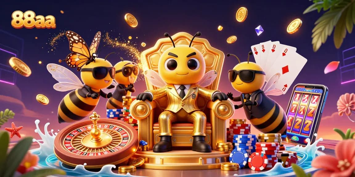 Bet on winning strategies with 88aa's vibrant casino scene featuring lively characters and dynamic game elements.
