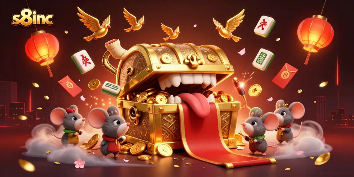 S8inc offers winning bets with a treasure chest lure, floating mahjong tiles, and festive lanterns.