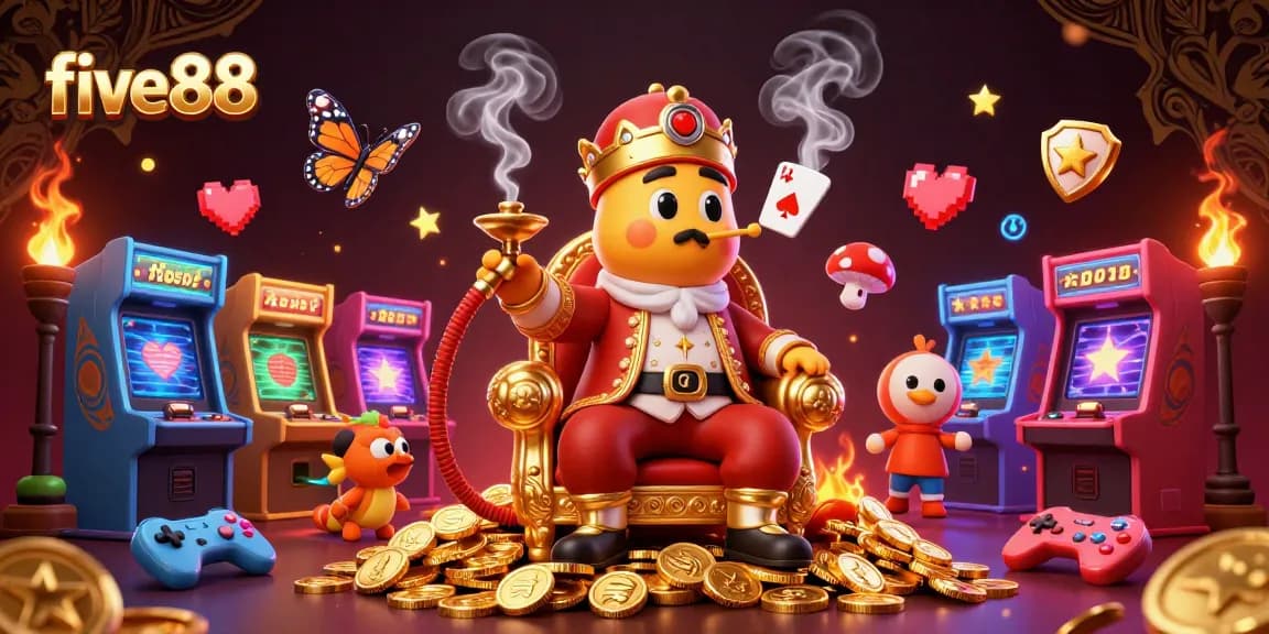 Experience the vibrant gameplay at five88 with an elaborate 3D casino scene featuring dynamic characters and gaming elements.