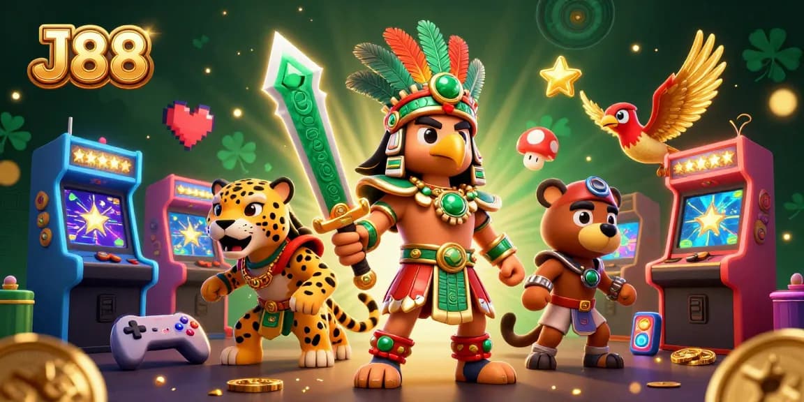 Experience thrilling gaming action at J88 with vibrant characters and exciting casino elements!