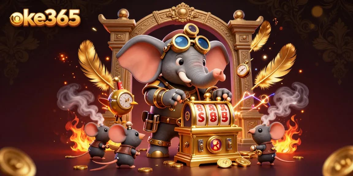 Experience the thrill of betting with the innovative oke365, featuring a 3D steampunk scene of a slot machine in action