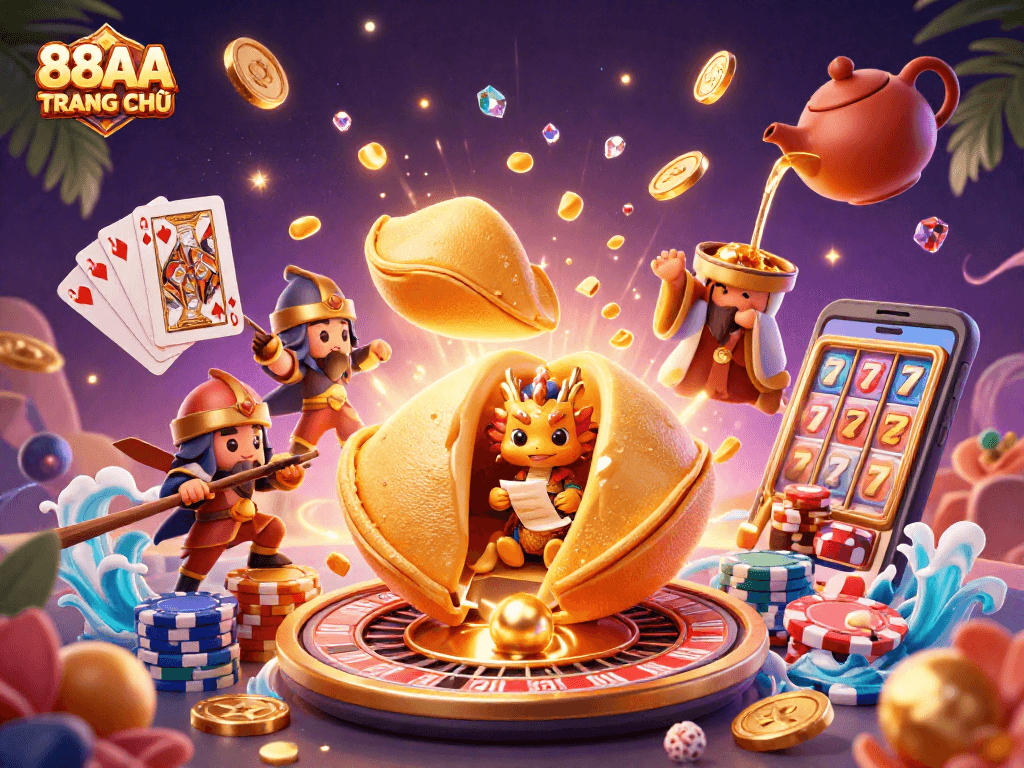 Experience vibrant gambling elements with 88AA TRANG CHỦ featuring dynamic characters and casino visuals.