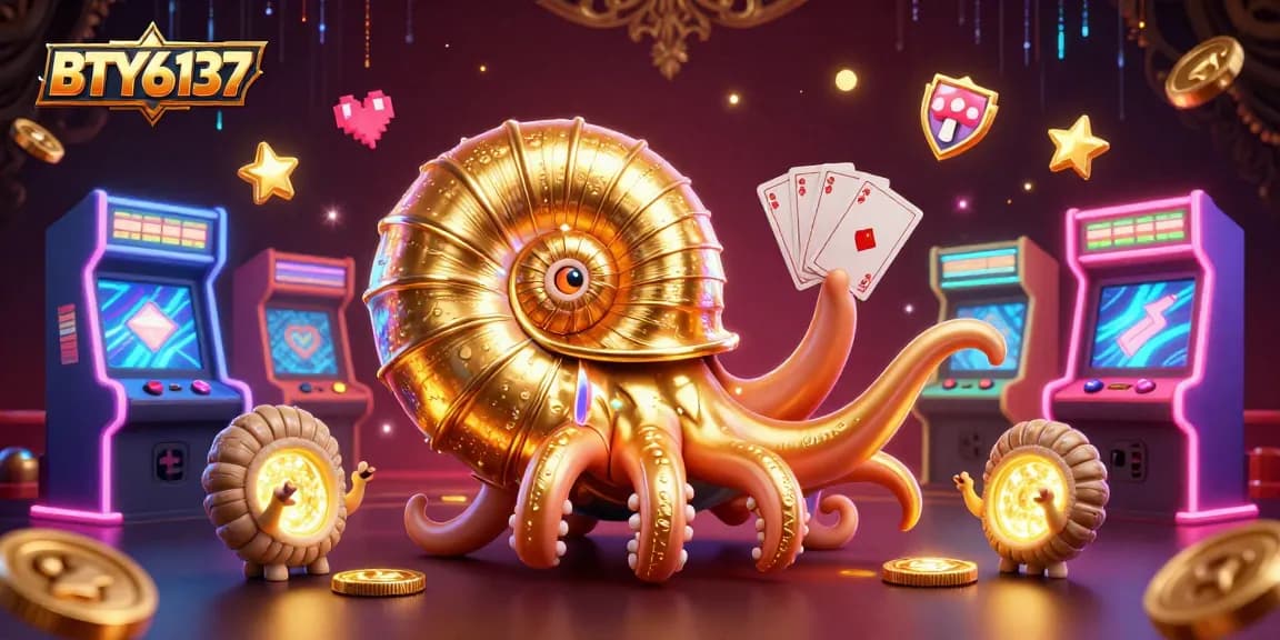 Engage with BTY6137's captivating casino scene featuring a giant nautilus roulette and glowing cards.