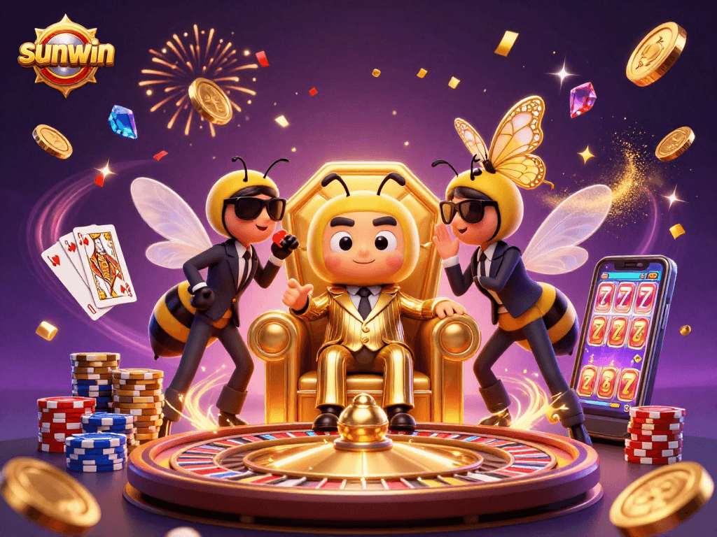 Experience sunwin’s vibrant casino scene featuring lively characters and dynamic gaming elements.
