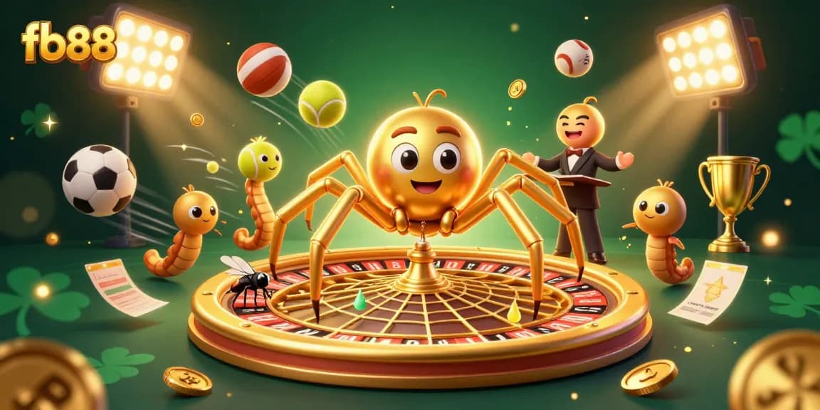 Engage in sports betting action with fb88's dynamic roulette scene featuring colorful sports elements.