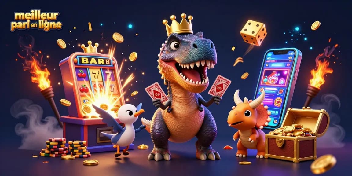 Visualisez le meilleur site de paris en ligne avec un T-Rex et des éléments de jeu riches en détails.