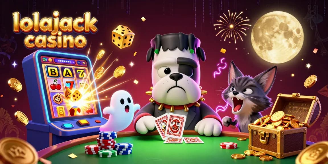 Join the excitement at Lolajack Casino with a jackpot scene featuring game characters and vibrant elements.