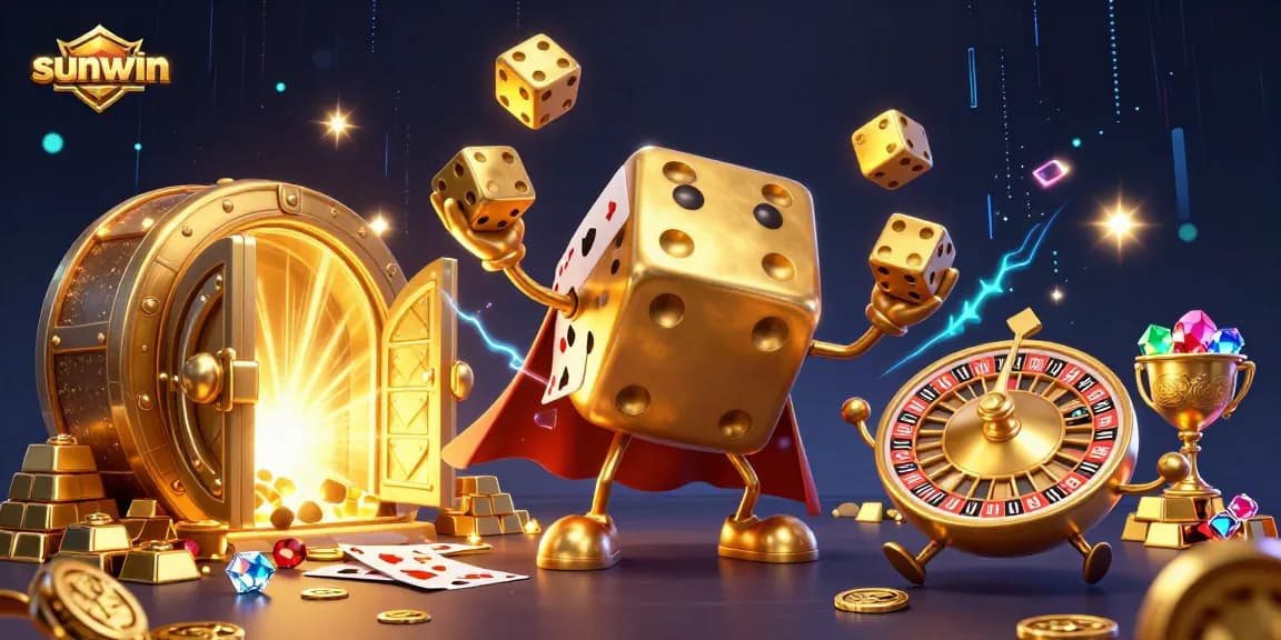 Spin to win with sunwin's vibrant 3D casino scene, where golden dice and gems abound!