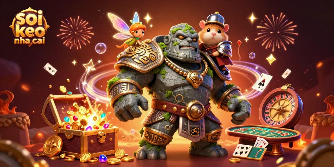 Betting on soi keo nha cai while enjoying a vibrant scene with a golem guardian and magical elements