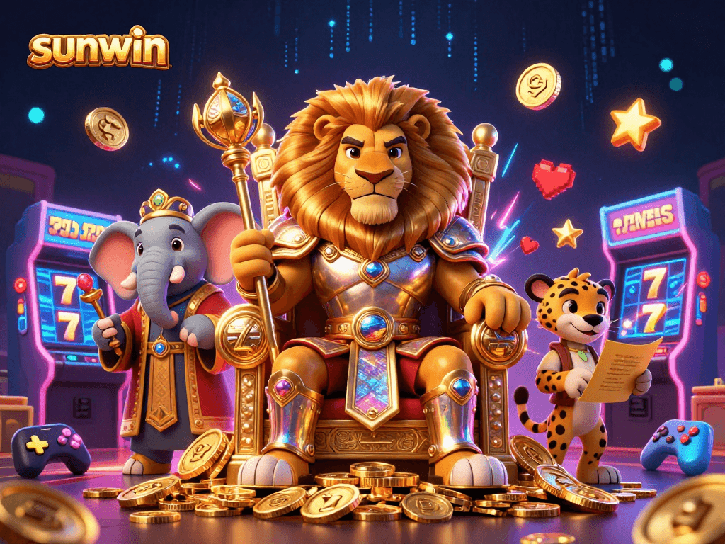 Unleash the thrill with sunwin's vibrant 3D casino scene featuring iconic characters and winning elements.