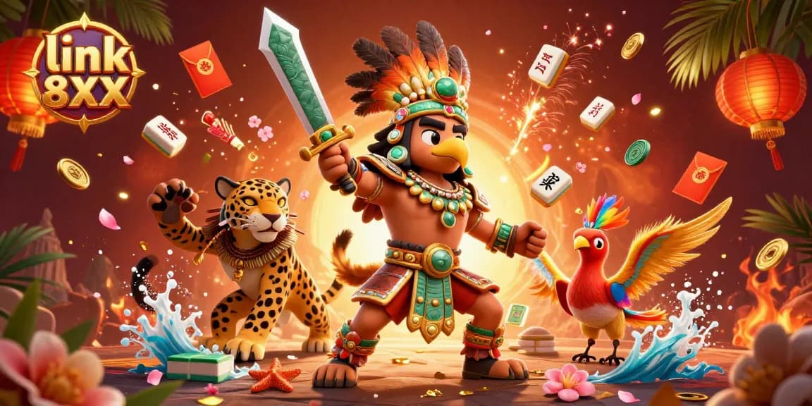 Experience the thrill of gambling with link 8XX in an immersive 3D scene featuring enchanted warriors and vibrant casino elements.