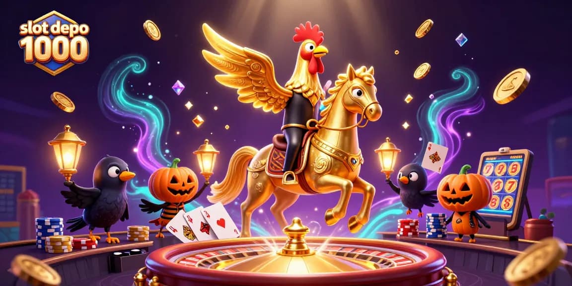 Play dynamic games at slot depo 1000 with a golden rooster and stunning casino elements.