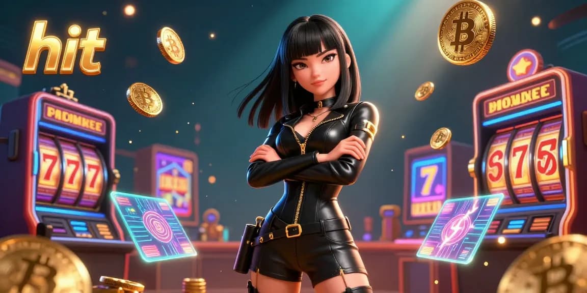 Engaging scene of a stunning woman at hit club, showcasing slot reels and vibrant casino elements.