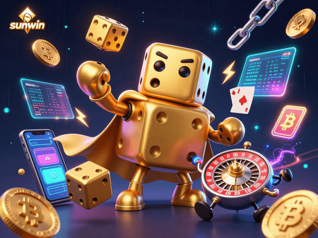 Enhance your gaming experience with sunwin's vibrant and dynamic casino-themed crypto illustration.