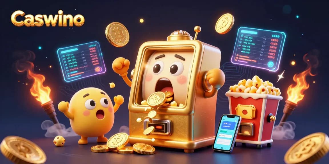 Caswino casino slot machine surprises with jackpot wins, featuring vibrant neon blockchain details.