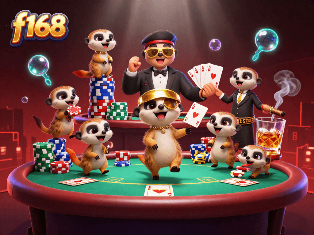 Experience the excitement of f168 with meerkats managing a vibrant casino atmosphere.