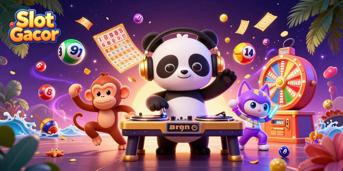 Spin with Slot Gacor in vibrant 3D casino illustration featuring engaging elements and lively characters.