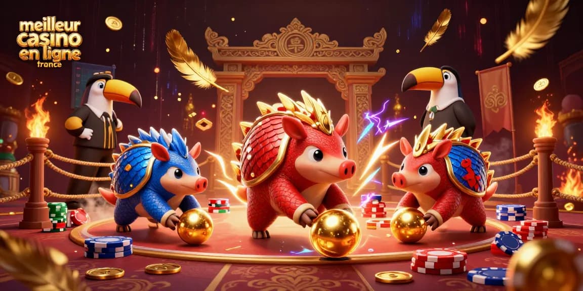 Jouer au meilleur casino en ligne France avec des pangolins rivaux et des jetons de poker colorés