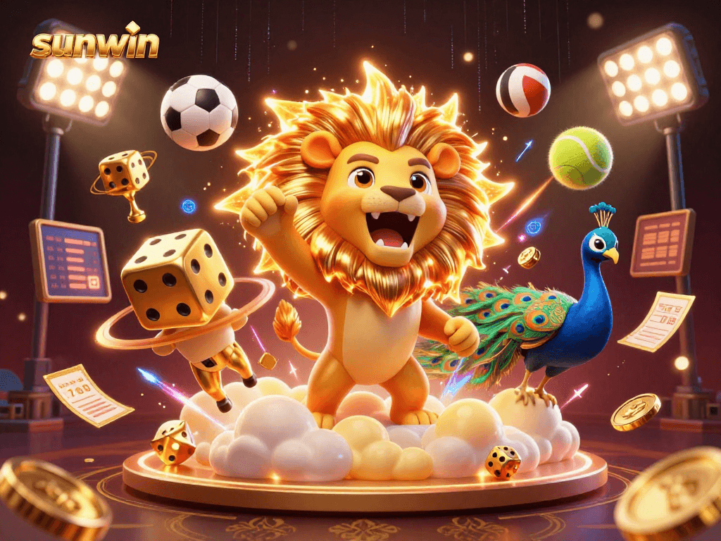 Play games and win with sunwin in this vibrant casino-themed 3D illustration showcasing thrilling action!