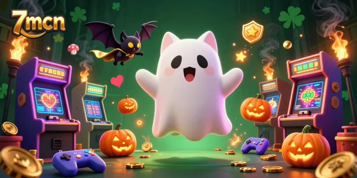 Experience thrilling gambling fun with 7mcn in a vibrant haunted casino scene.