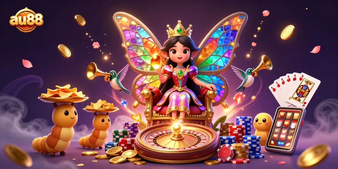 Experience captivating gaming action at au88 with vibrant casino elements and enchanting characters.
