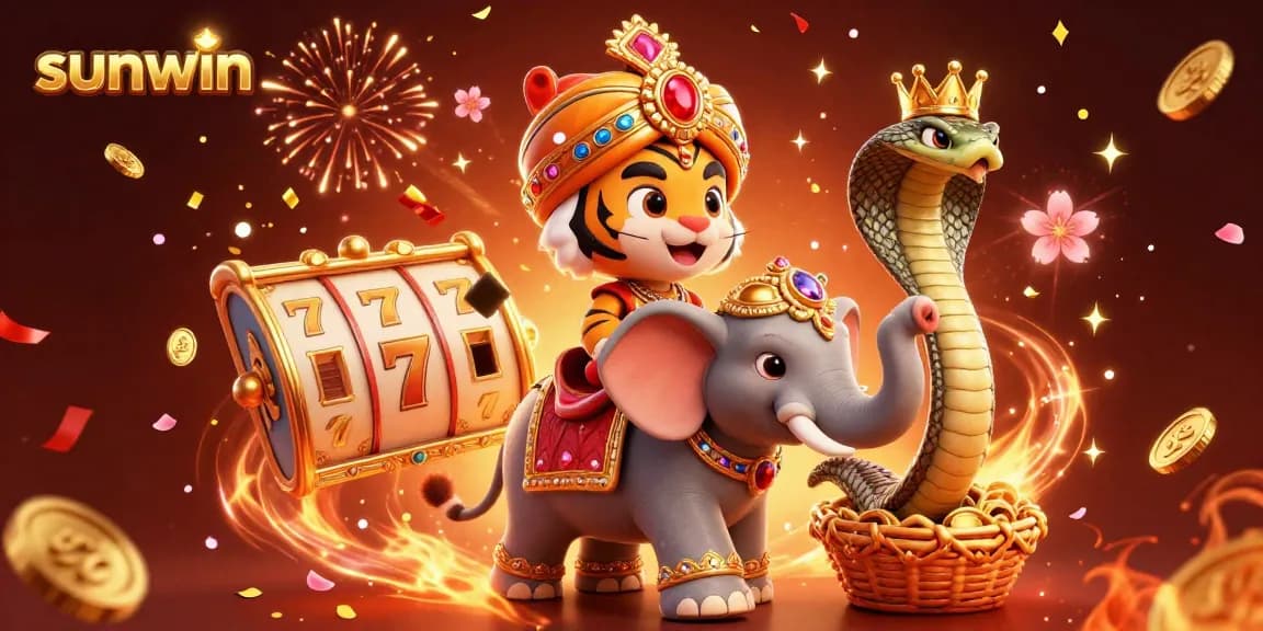 Play exciting slots with sunwin featuring a vibrant maharaja and glowing game elements.