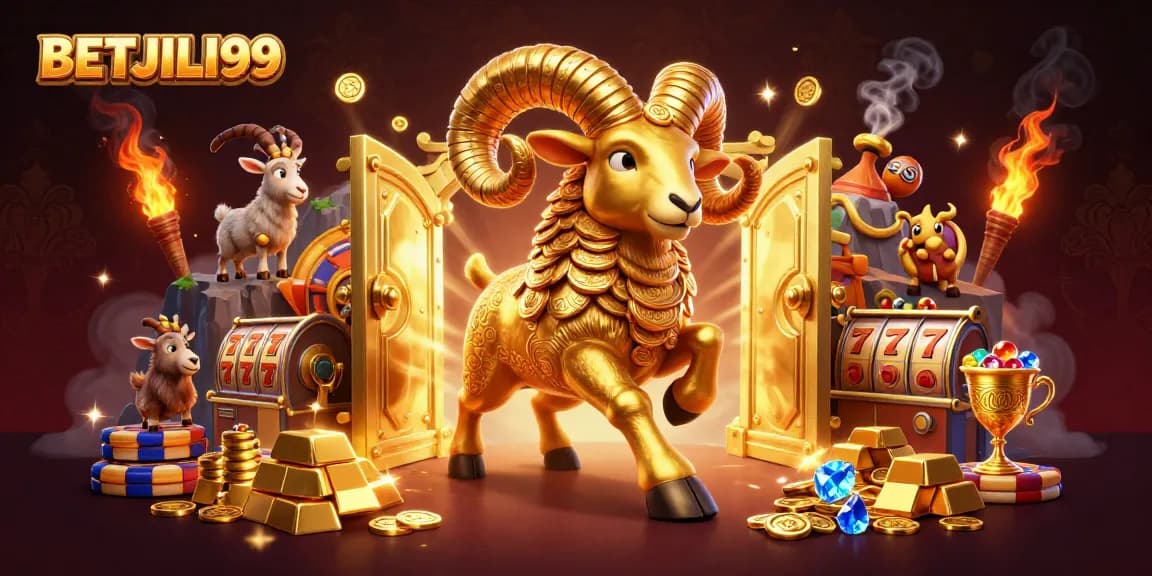 Engage with BETJILI99's vibrant gaming world featuring golden celebrations and exciting slot elements.
