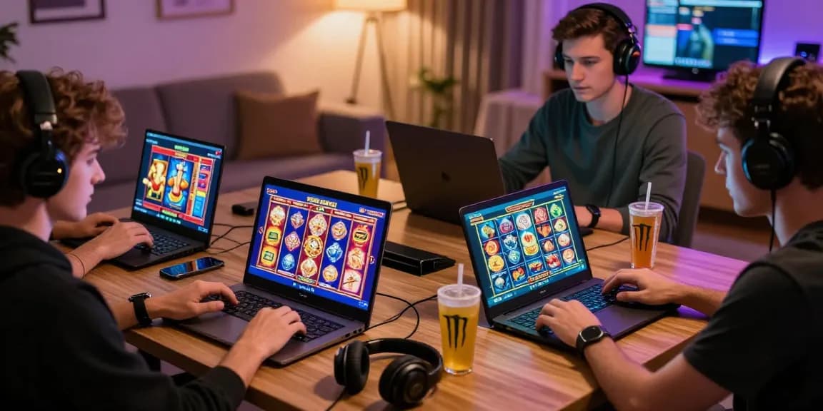 Players enjoying slot online games in a lively home setting with engaging visuals.