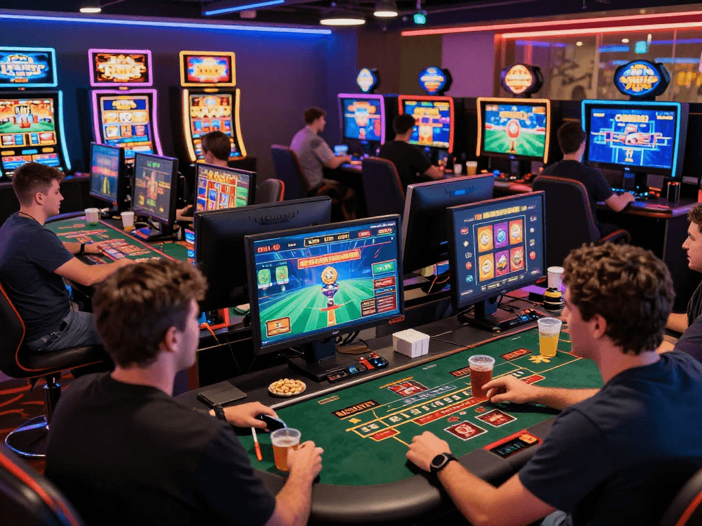Exciting online gaming atmosphere showcasing situs raja328 with players enjoying slots and live games together.