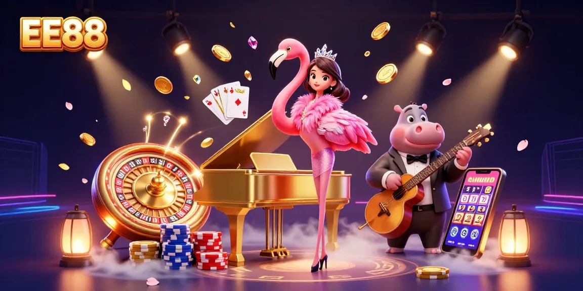 Exciting gaming experience at EE88 with vibrant casino elements and engaging characters.