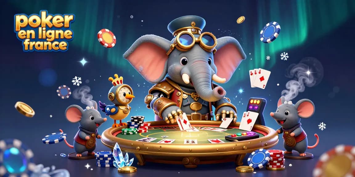 Jouer au poker en ligne France avec une ambiance dynamique et des personnages cartoon