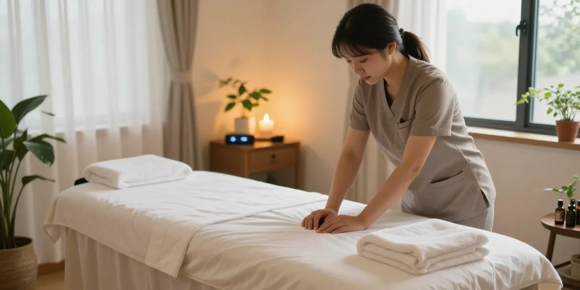 Relaxing massage therapy room promoting 성남출장안마 with serene ambiance and inviting decor.