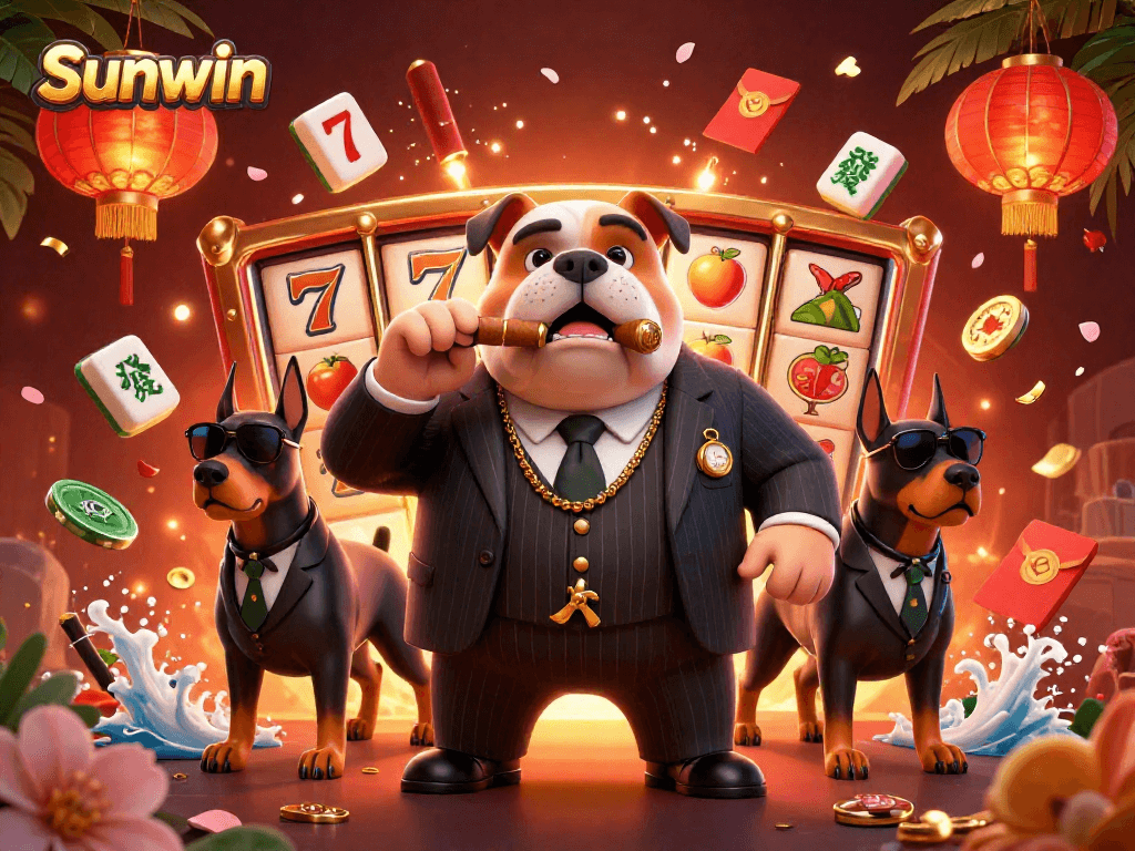 Experience exciting gameplay at Sunwin, where the mafia boss and his guards surround slot reels for thrilling wins.