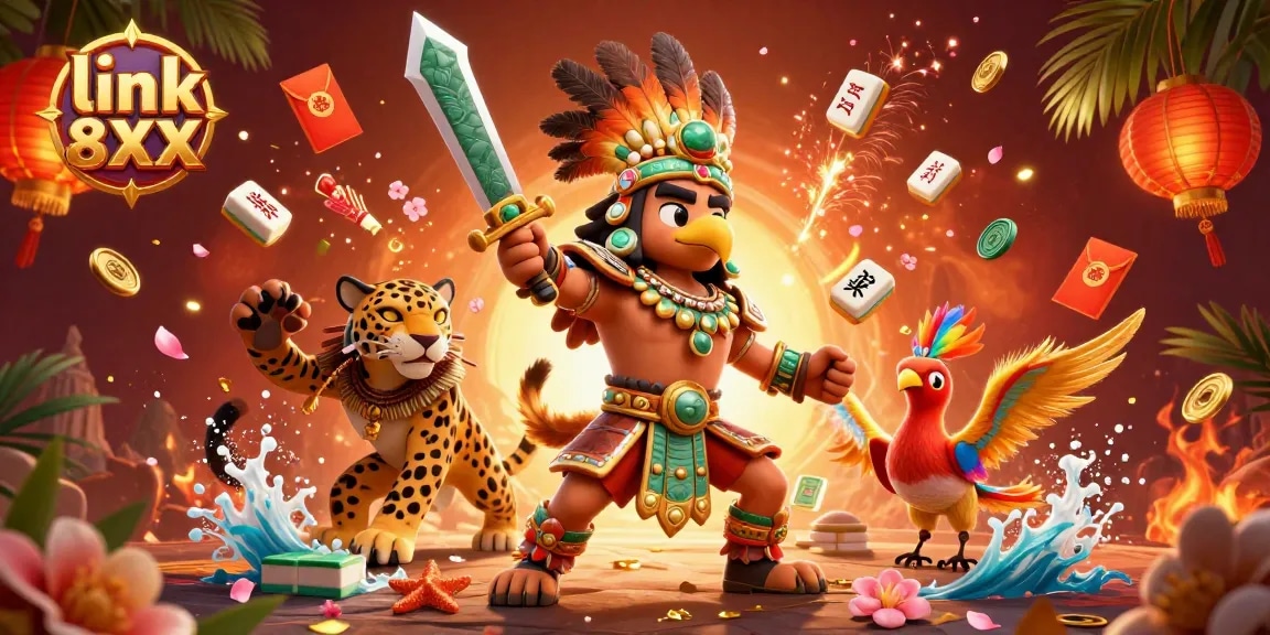Experience the thrill of gambling with link 8XX in an immersive 3D scene featuring enchanted warriors and vibrant casino elements.