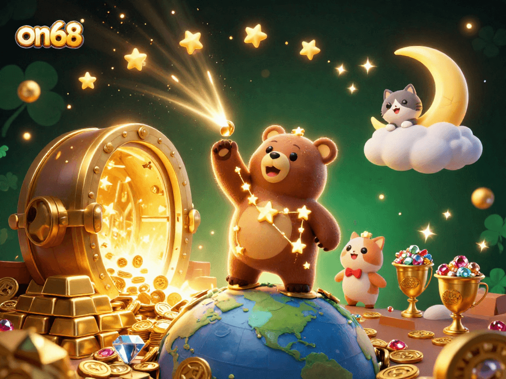 Experience thrilling wins with the on68 online casino, featuring a constellation bear and gems galore.