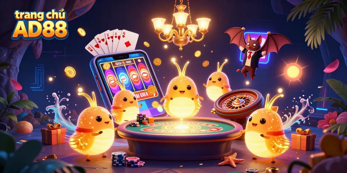 Experience exciting gameplay at trang chủ AD88 with vibrant casino illustrations, showcasing dazzling glowworms