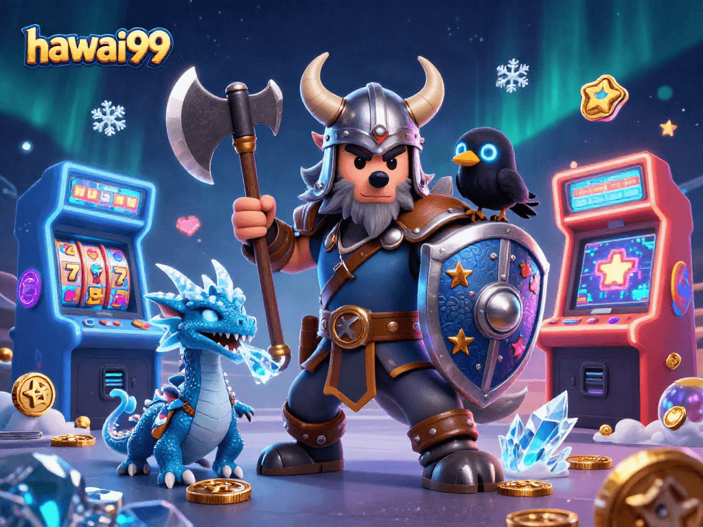 Experience the excitement of hawai99 with a dynamic 3D scene featuring cartoon characters and casino elements.