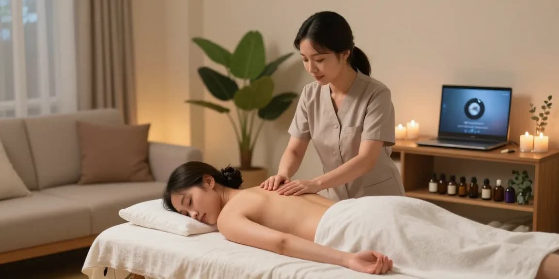 Professional massage therapist providing a calming 잠실출장마사지 experience in an inviting home setting.